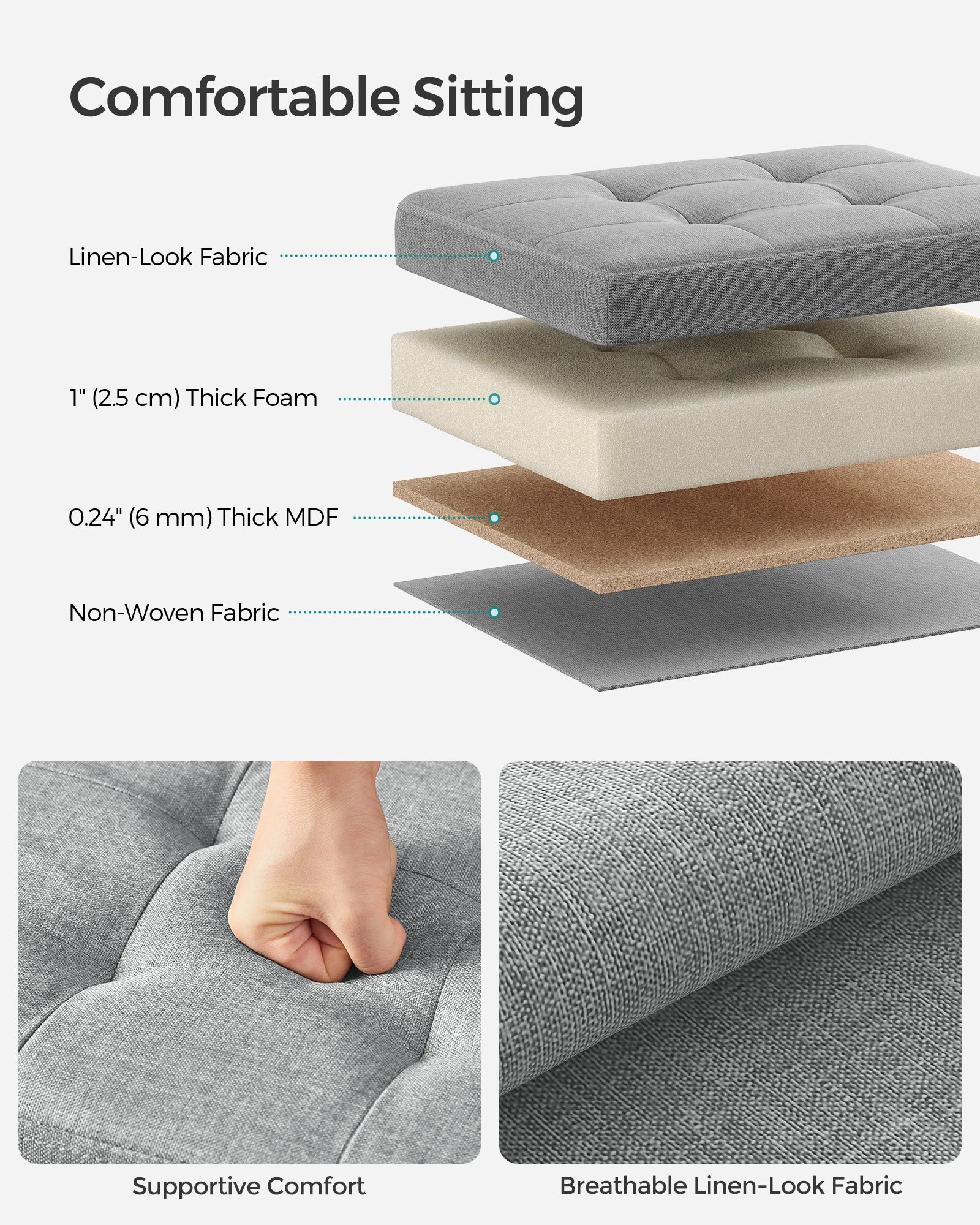 SONGMICS Small Folding Storage Ottoman Foot Rest Stool 12.2 x 16.1 x 12.2 Inches 286 lb Load Capacity for Living Room