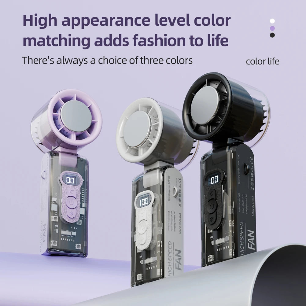 Portable Handheld Fan with LED Light 100 Speeds Foldable Personal Cooling Fan Rechargeable Folding Travel Fan