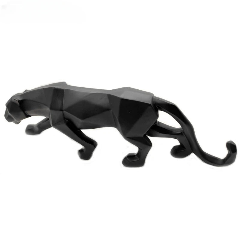 Large Size Panther Statue Animal Figurine Abstract Geometric Style Resin Leopard Sculpture Home Office Desktop