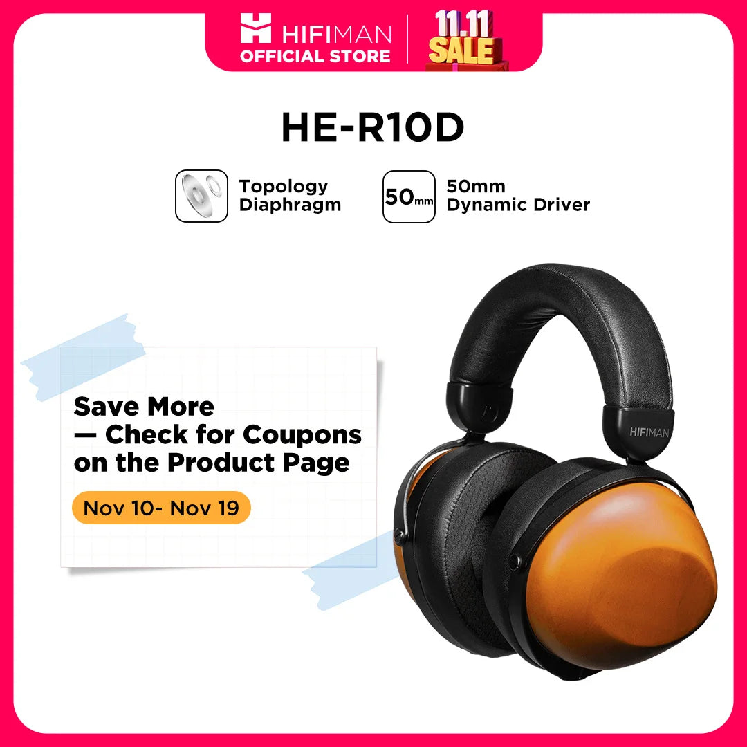HIFIMAN HE-R10D Dynamic Topology Driver Close-Back Over-Ear Headphones for Home Studio and Recording-Wired/Wireless