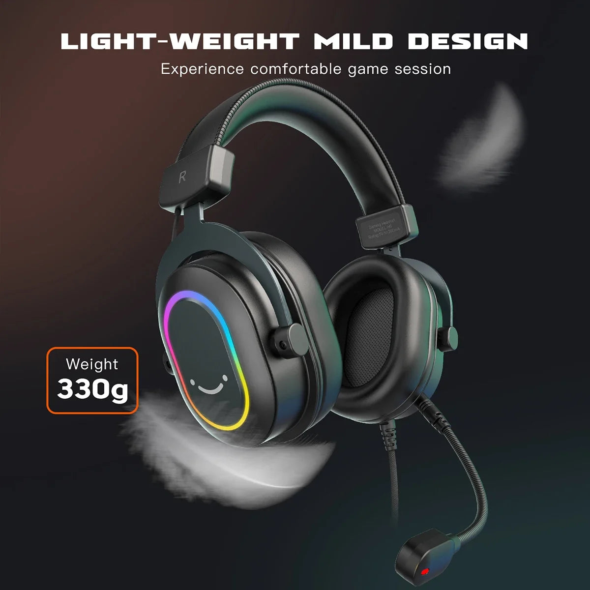 Fifine Dynamic RGB Gaming Headset with Mic Over-Ear Headphones 7.1 Surround Sound PC PS4 PS5 3 EQ Options Game Movie