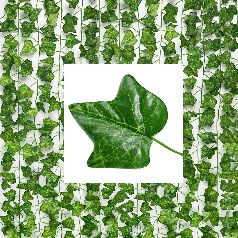 100/2M Artificial Green Ivy Vine Garland Fake Leaf Plants Rattan Hanging Creeper Garlands for Garden Wedding Party Wall