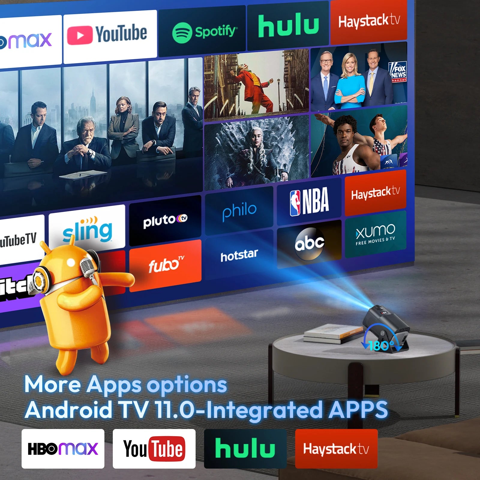 XGODY 4K 12000 Lumen 180° Rotatable/Portable Projector Smart 5G WiFi BlT 5.2 Android TV Home Theater Movie Beamer