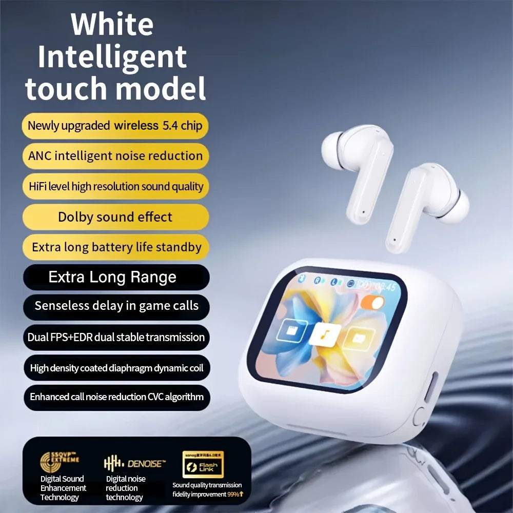 2024 Upgraded For Smart Touch Screen Wireless Earbuds - Unisex With Built-In Mic Volume Control Compatible For smart