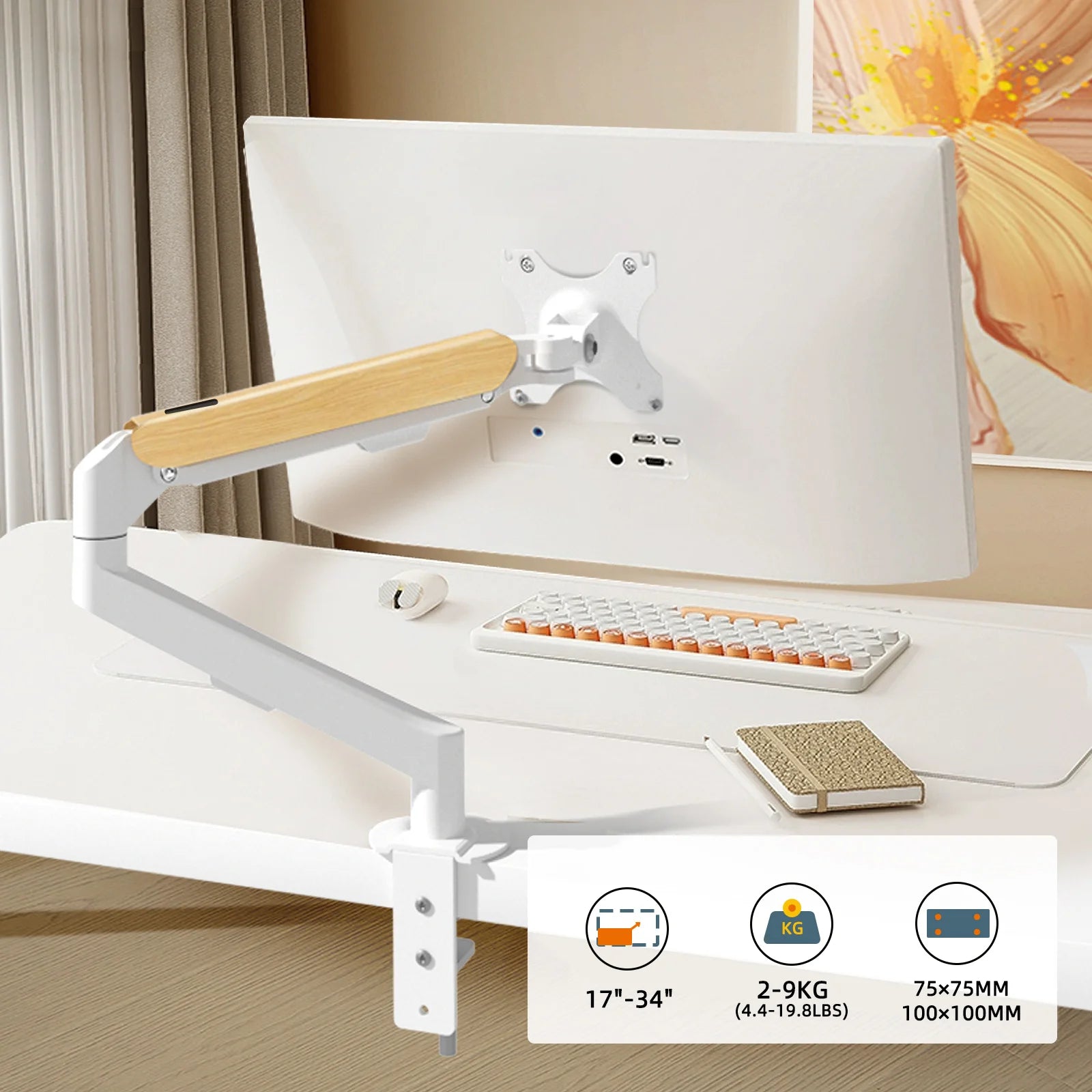 HILLPORT 17’’~49’’ Desktop Gas Spring VESA Mount Monitor Arm Holder Full Motion Soport TV Stand Base Support computer