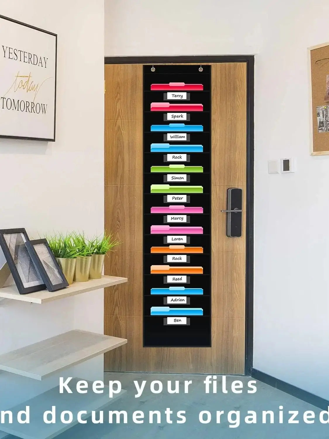 12 Pocket File Storage Chart Wall-Mounted Organizer with Hooks And Labels for Office Organization Hanging Pocket Folder