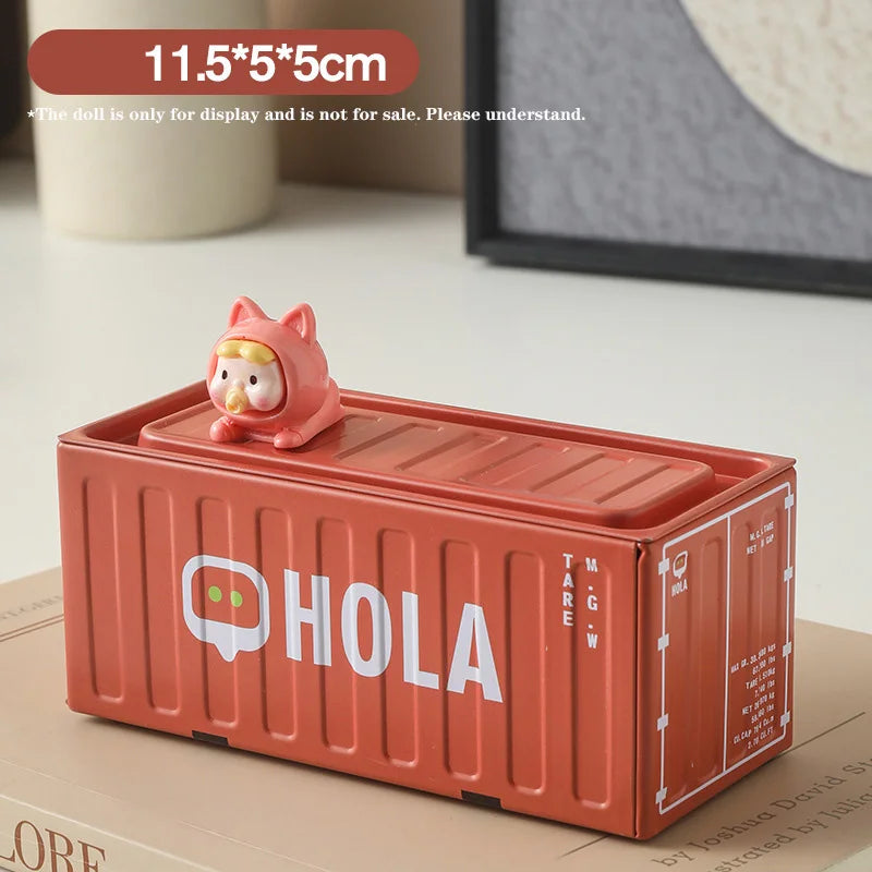 Mini Compact Iron Storage Container - Creative Desktop Organizer Desk Organizer Metal Box for Rings Chargers Pens Coins