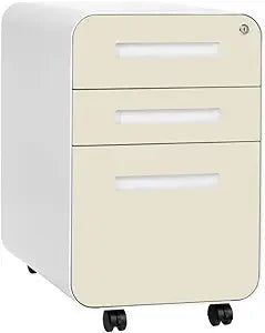 Under Desk 3-Drawer Metal File Cabinet with Lock Suitable for Legal/Letter Size on Wheels and Stationary - United