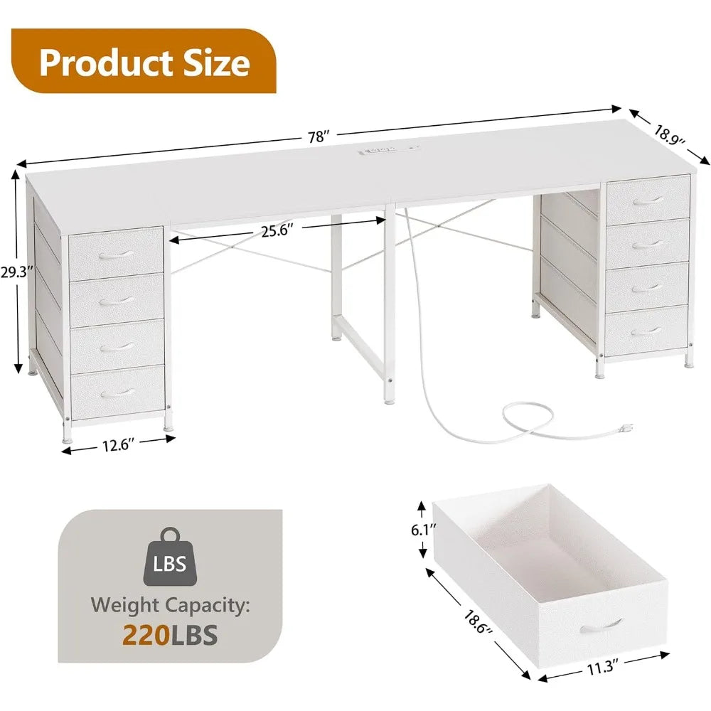 2-person desk with 8 drawers large home office computer desk with power outlet 78 inch long double desk - United States