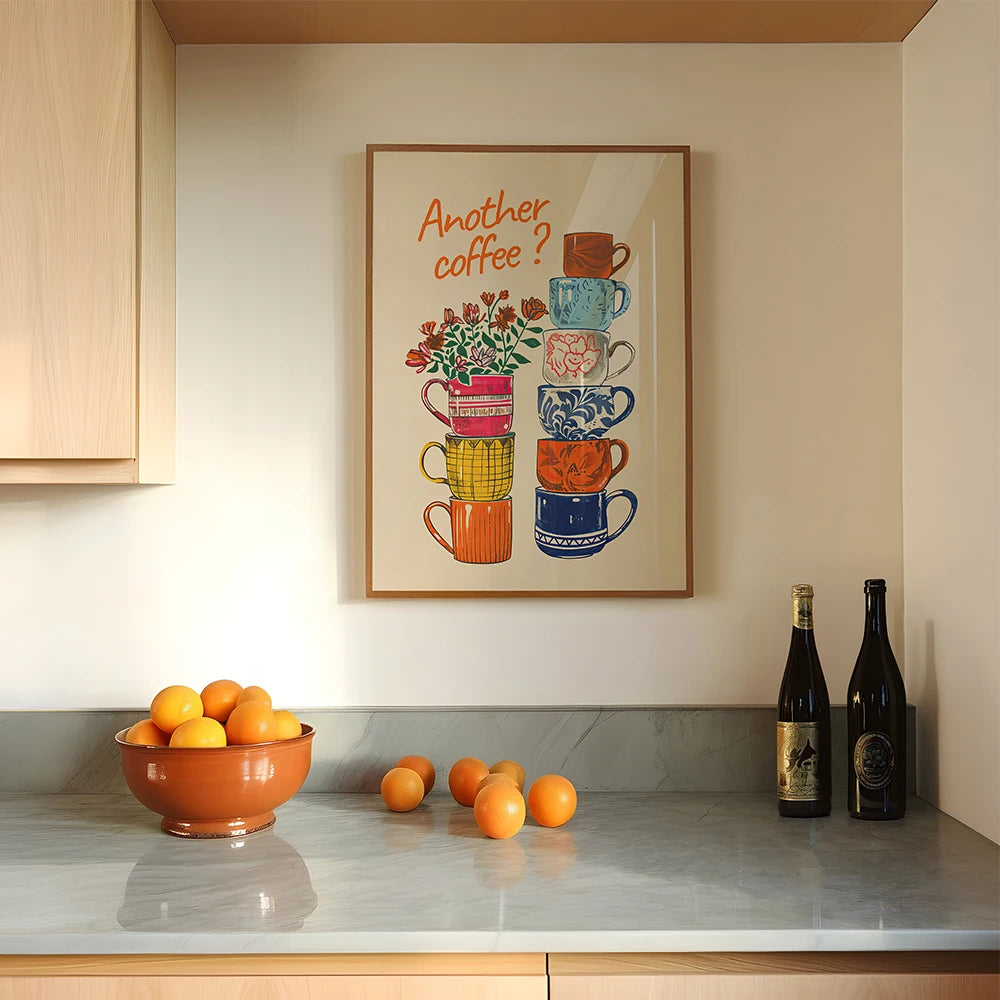 Another Coffee Colorful Coffee Cups Poster Coffee Break Kitchen Decoration Coffee Lover Office Wall Art Canvas Painting