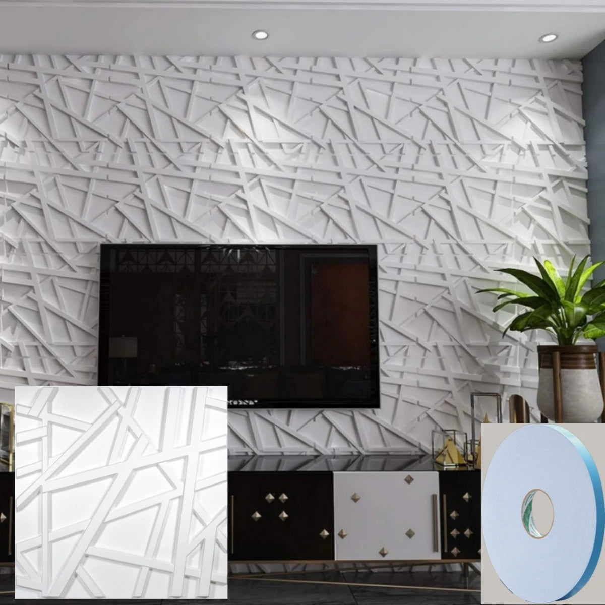 12/20/30pcs 3D pvc wall panels for indoor wall decoration for living room hall bedroom hotel office,including tape