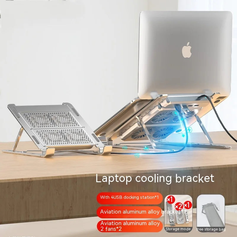 Laptop Stand with Cooling Fan Lift Aluminum Alloy Foldable Notebook Holder with USB Hub Docking Station for Laptops