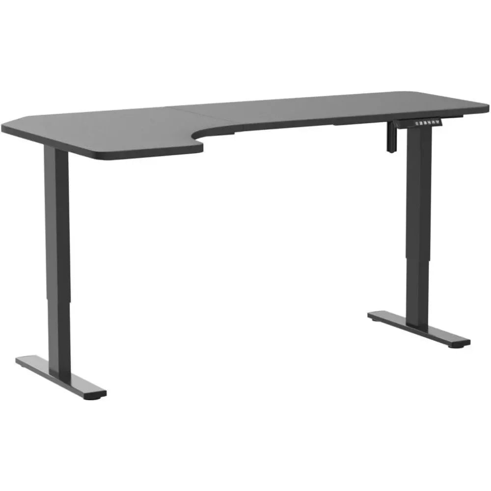 Electric Height Adjustable L Shaped 58 x 35 inch Corner Standing Desk Black Reversible Table Top Black Frame - United