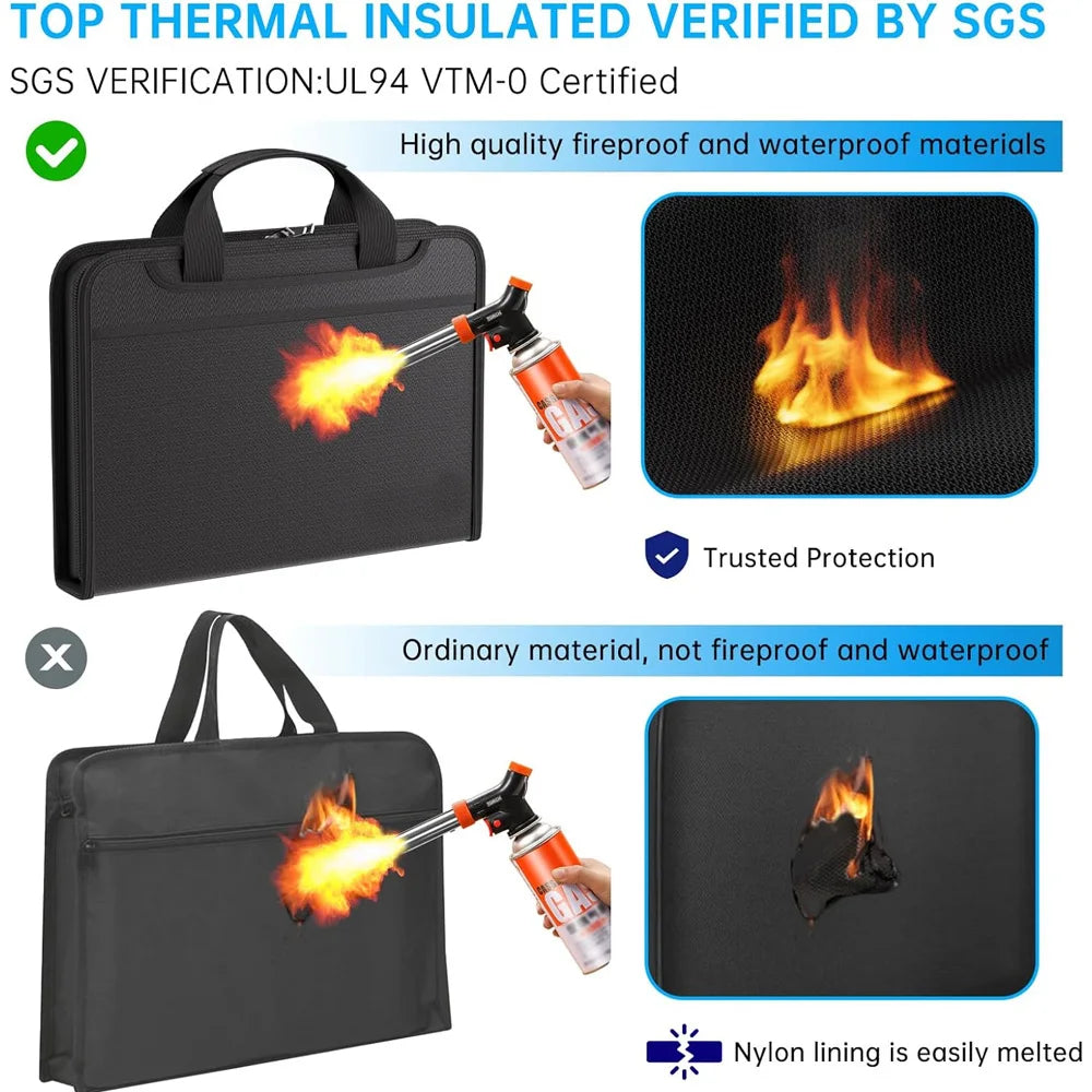 Black Organ File Folder Hand Drawer Multi Compartment Organizer bag Fireproof Waterproof File Organizer for Home School