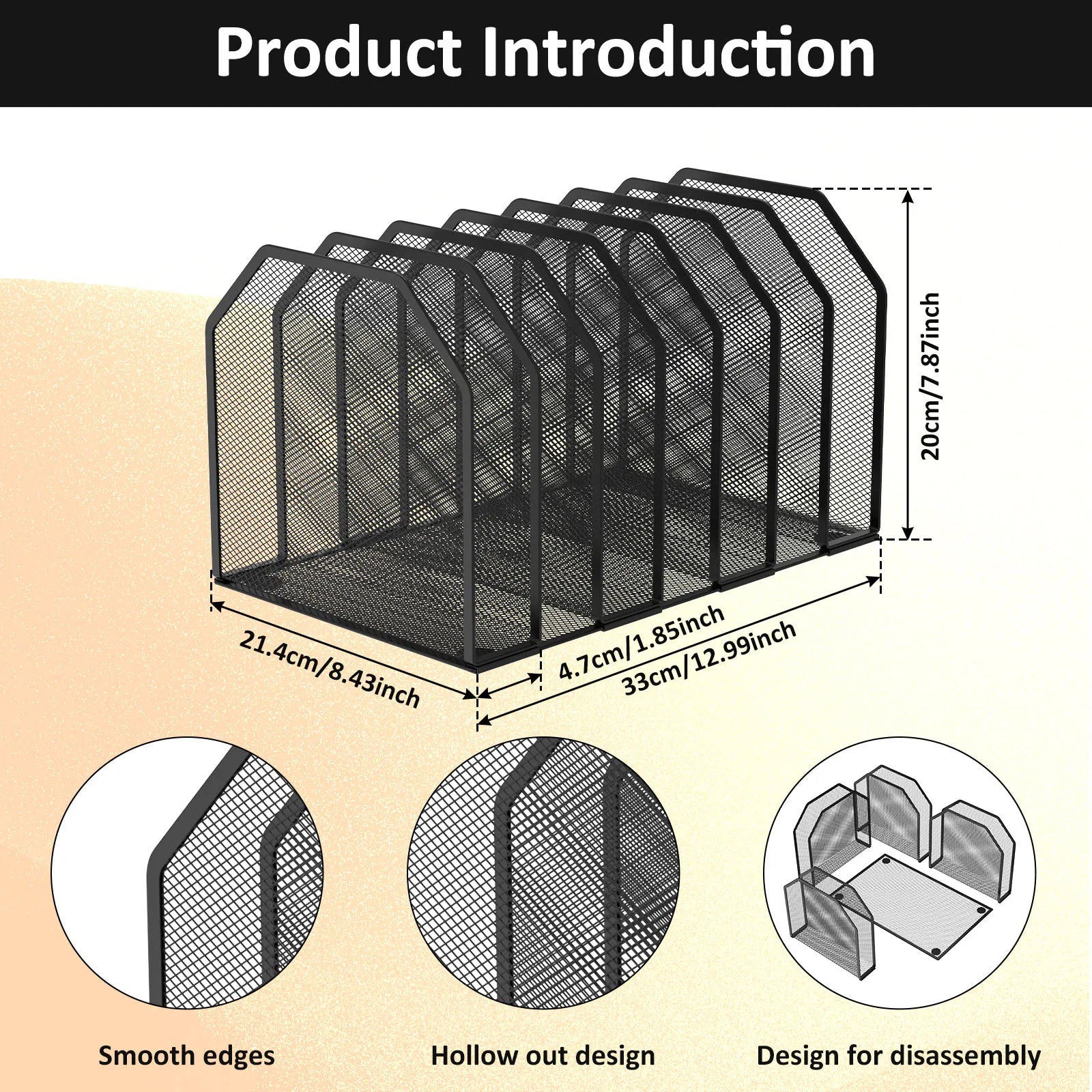 5/7 Metal File Rack Standing Desktop File Folder Adjustable Mesh File Folder Sorter for Office Home Classroom