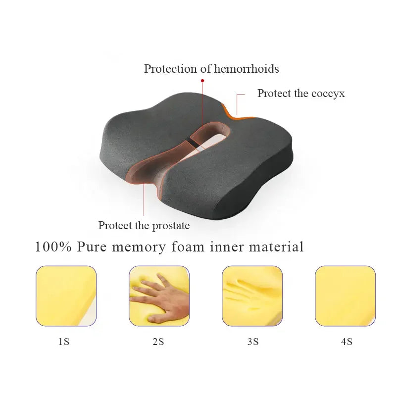 Memory Foam Sit Bone Relief Seat Cushion for Butt Lower Back Hamstrings Hips Ischial Tuberosity Reduce Fatigue