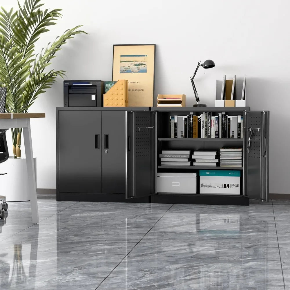 Metal Storage Cabinet Garage Storage Cabinet with 2 Lockable Doors and 2 Adjustable Shelves Steel File Cabinets