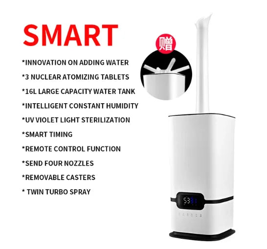 16L 100-240V Industrial Air Ultrasonic Humidifier Mute Commercial Supermarket Vegetables Mist Maker Fogg