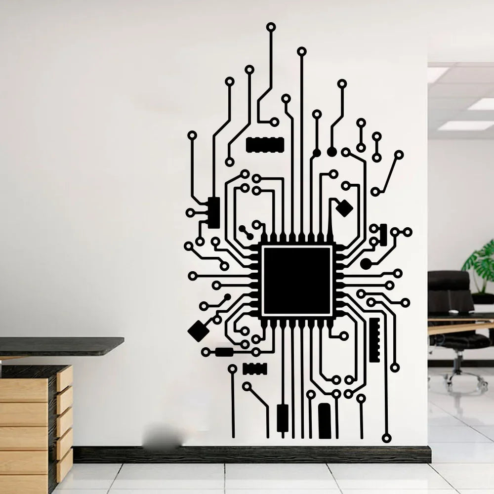 Large Circuit Board Vertical Geek Wall Sticker Office Computer Engineer CPU Technology IT Hacker Wall Decal Office