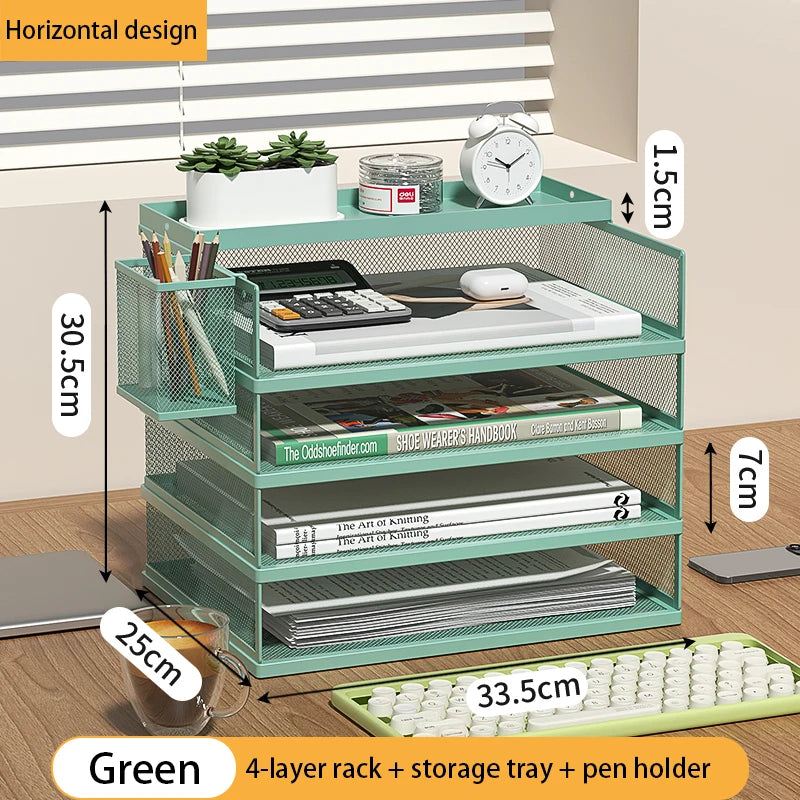 4-Tier Green Stackable Letter Tray Office Desk Organizer File Trays Desktop Holder for Paper Letter Accessories