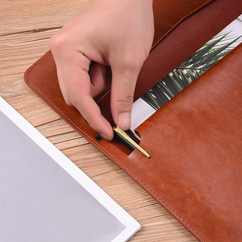 A5 Leather Document Storage Bag Folder Data Packet Man Woman PU Brown Business Bill File Bag School Office Supplies