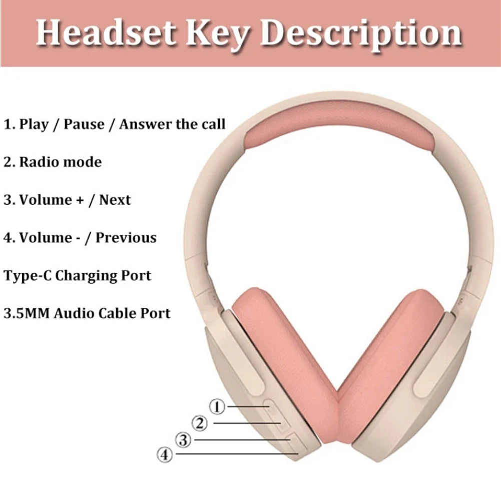 Wireless Headphones Bluetooth-compatible Headset Stereo Hifi Subwoofer Gaming Headphones TF/AUX Music Player