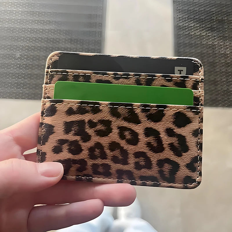 Classics Leopard Print PU Leather Card Wallet Fashoin Bus Id Business Coin Money Thin Card Holder for Men & Women