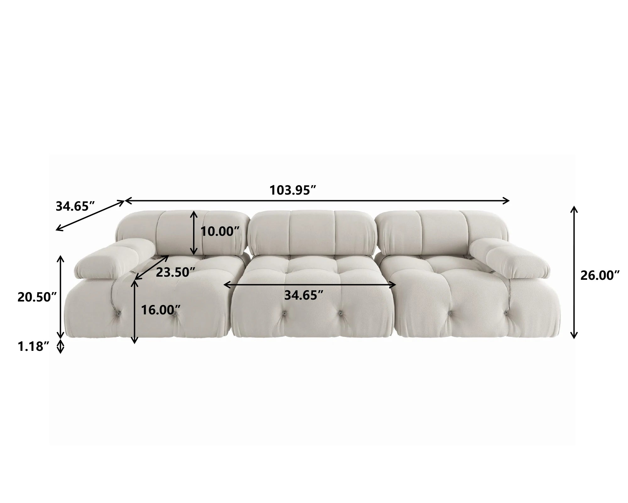 104’’ Minimalist Modular Sectional Sofas Modern Velvet Convertible Couches 3 Seats Living Room Sofa Sets for Office
