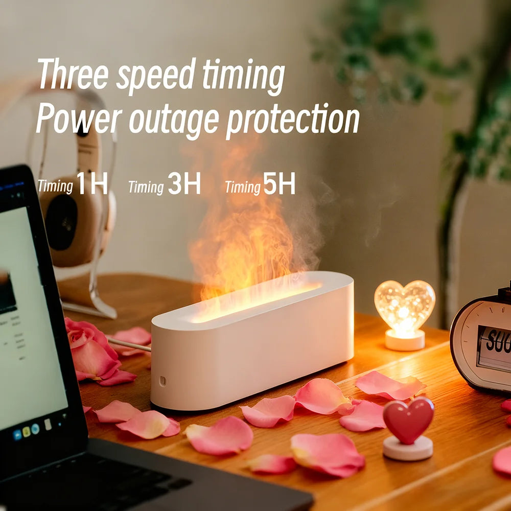 1pc Simulated Flame Air Humidifier | Aroma Diffuser with 7-Color Ambient Lights 3-level Timer Fine Mist & Quiet