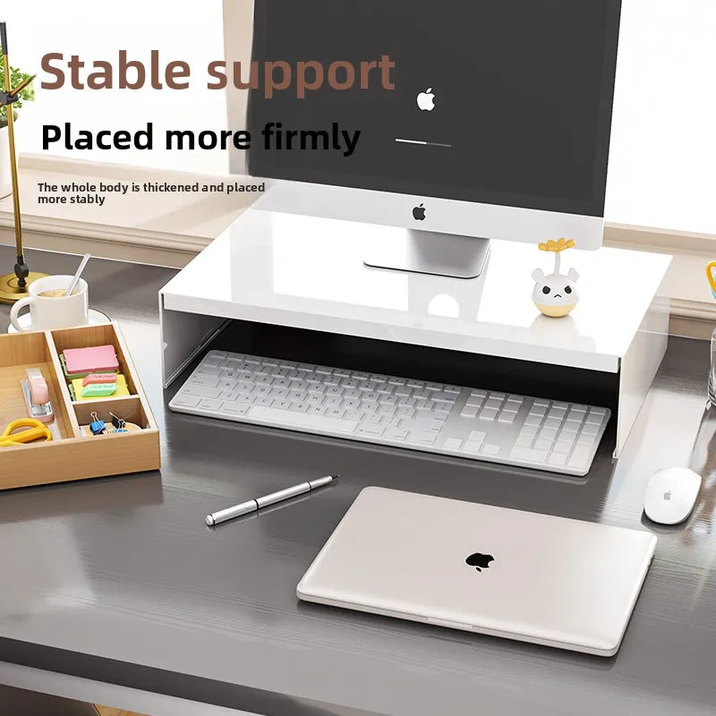 Monitor Stand Riser with Bamboo Drawer Ergonomic Desk Organizer with Storage and Cable Management White Monitor Stand