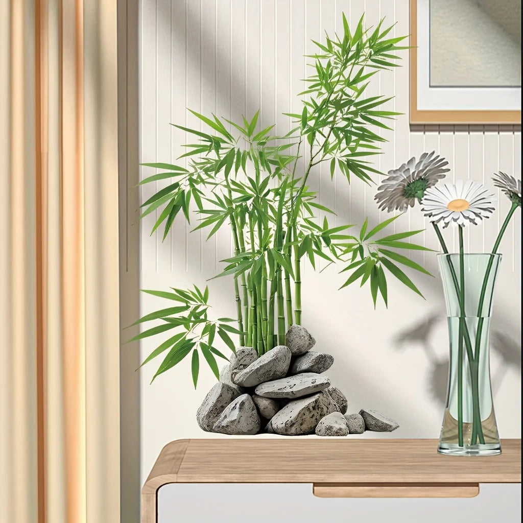 Watercolor Green Bamboo Leaf Plant Wall Stickers Decals Bedroom Bathroom Office Kitchen Playroom Home Decoration