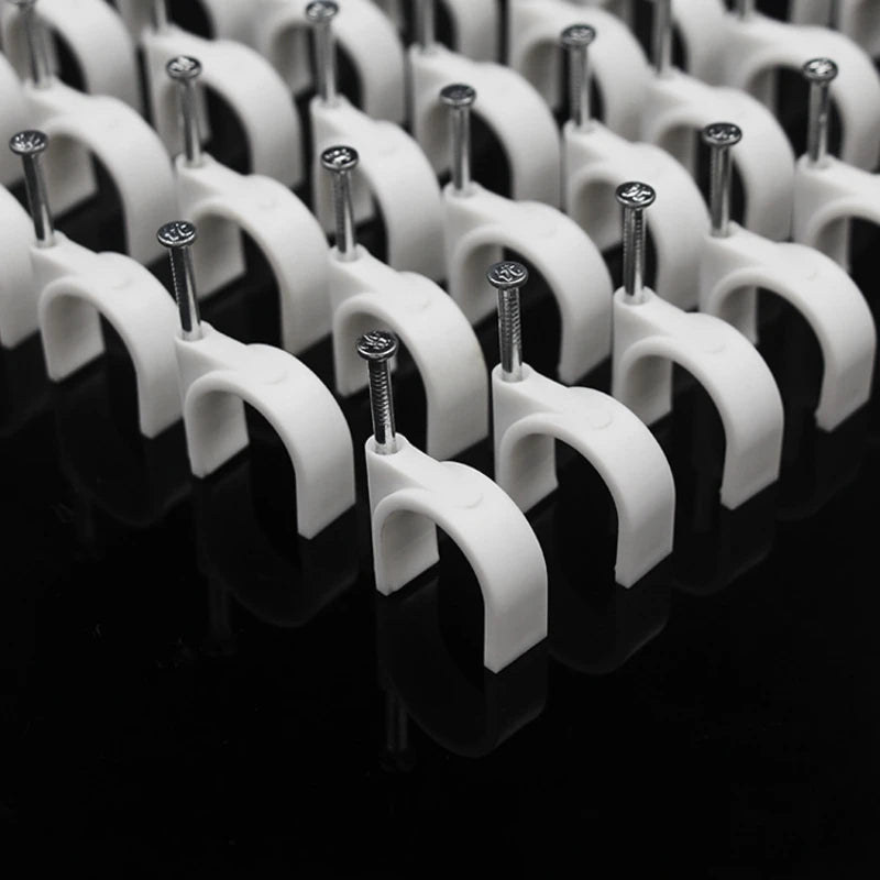 100Pcs Steel Nail Wire Clips 4-50mm round Plastic Nylon Telephone Network Cable Fixing Nail Pressure Clips for Home &