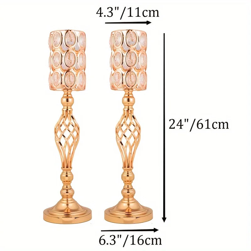2/10 Piece Set Metal Diamond Crystal Vase 24 Inch Gold Multi-Purpose Tall Flower Stand Wedding Centerpiece Birthday