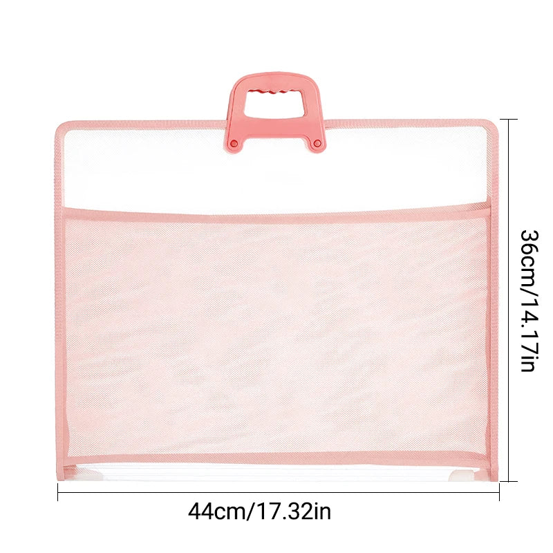 HUAJIE A3 Document Bag PP File Folder Large Capacity Transparent Brochure Storage Bag with Handle for Office School