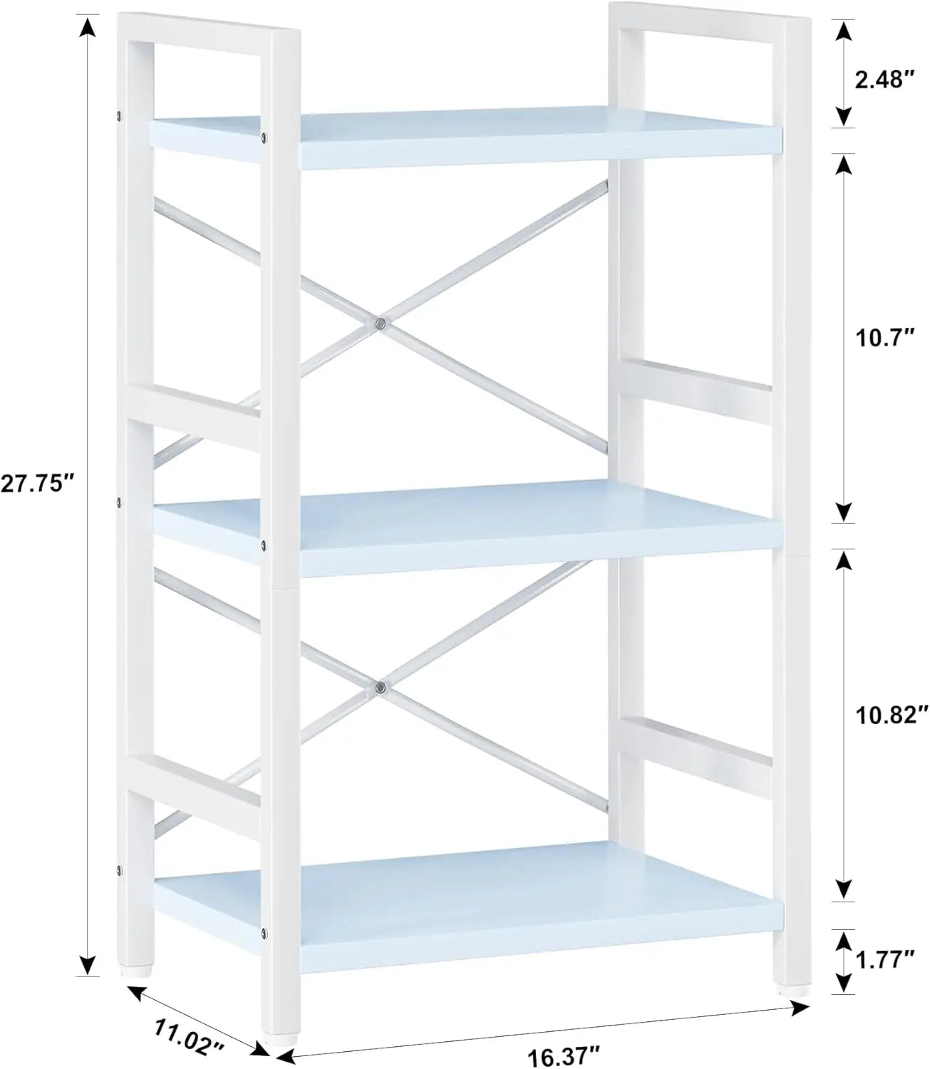 Bookshelf 3 Tier Industrial Bookcase Metal Small Bookcase Suitable for living room and bedroom. - Blue 3 Tier / United