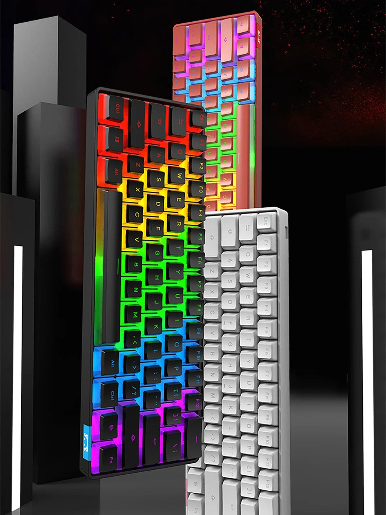 STK61 Rainbow Backlit Keyboard BT 3.0 +Type-C Dual-Mode Mechanical Gaming Keyboard for IOS Android Win Mobil Tablets