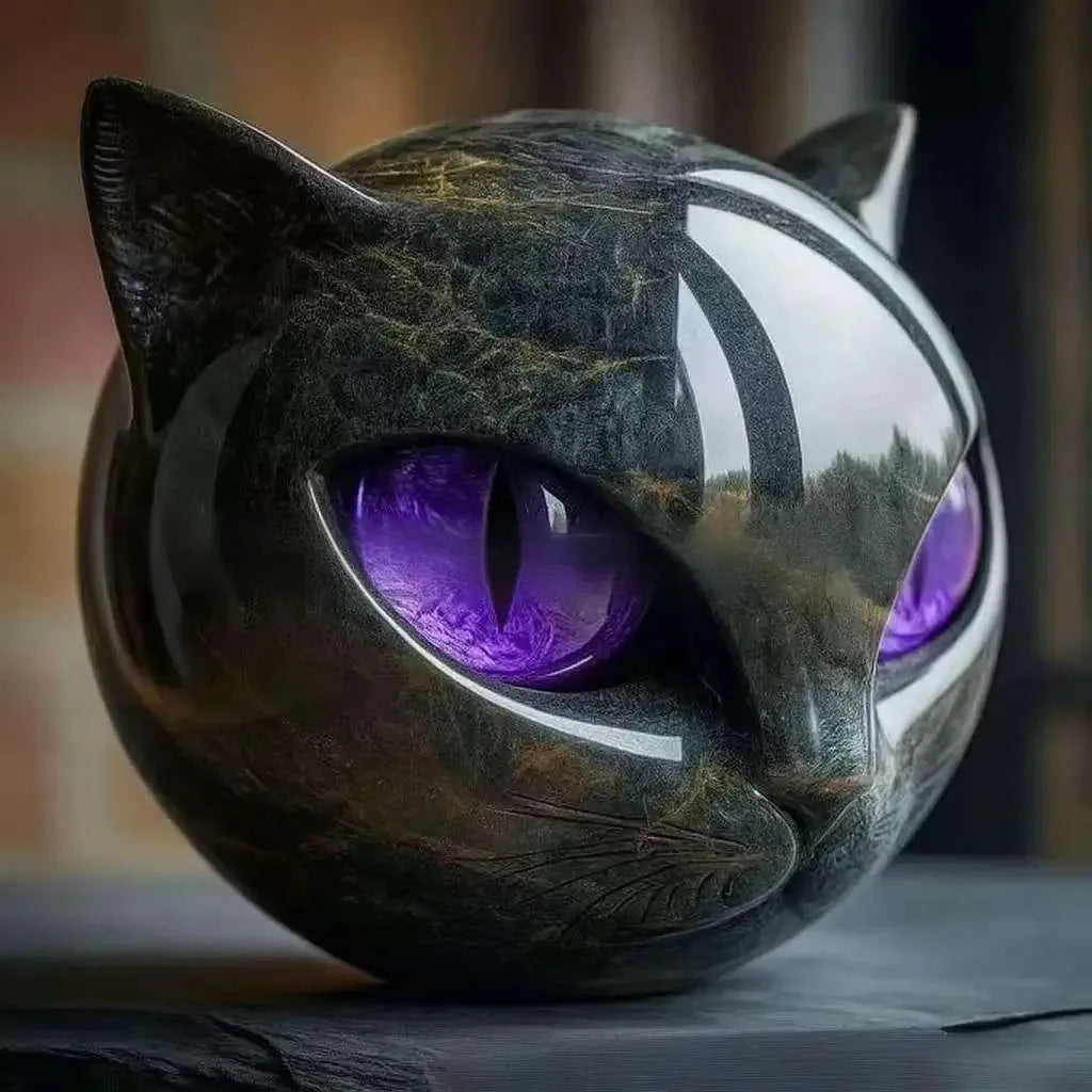 Resin Cat Head Sculpture Black Cat Stone Figurine Healing Marble Texture Memorial Gift Home Office Desk Decor Festival