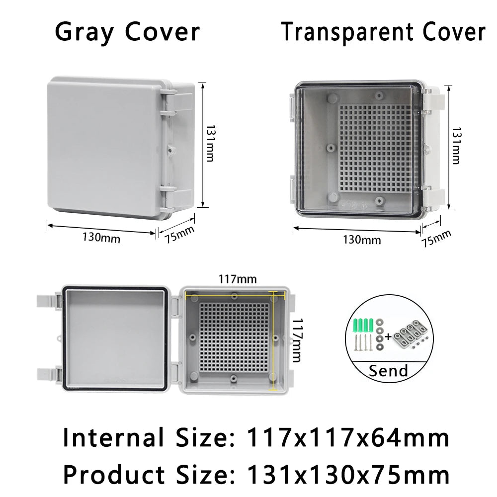 IP66 Waterproof Plastic Box ABS Wire Junction Box Gray/Transparent Cover Enclosure Outdoor Electronic Engineering