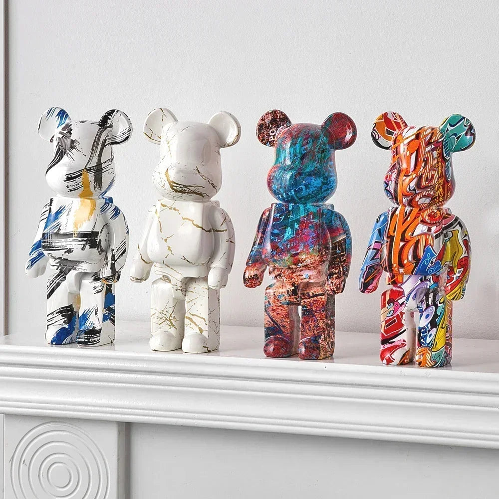 27cm Graffiti Bear Statue Paint Block Bear Decor Resin Desktop Ornaments Home Decoration Living Room Bear Floor
