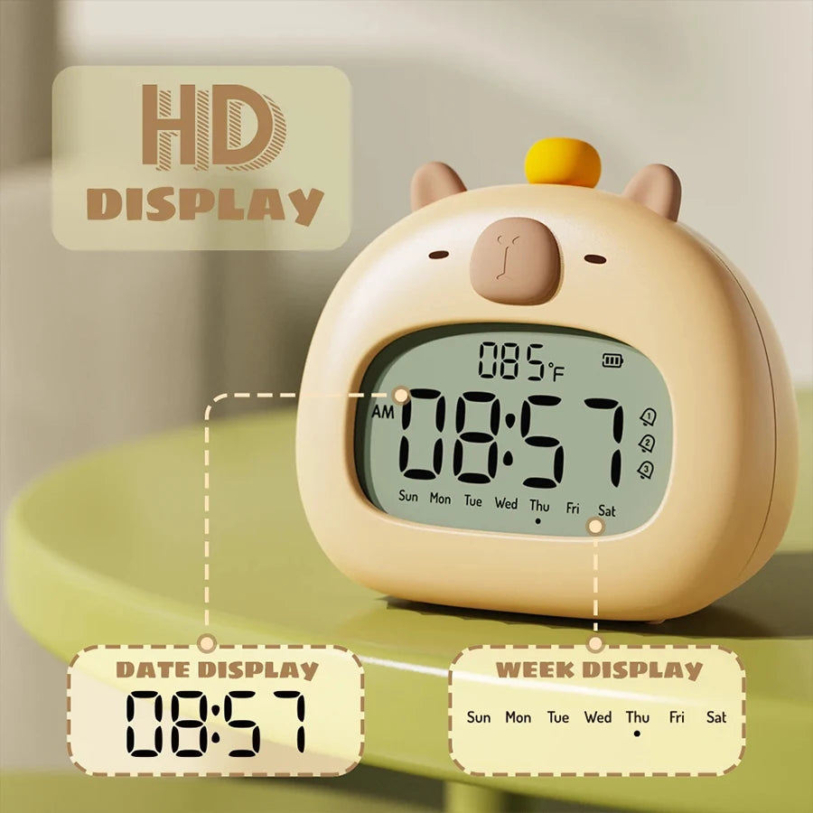 Capybara LED Alarm Clock Digital Rechargeable Multi-functional Timer Dimmable Bedside Table Lamp USB Charge Kids Gift