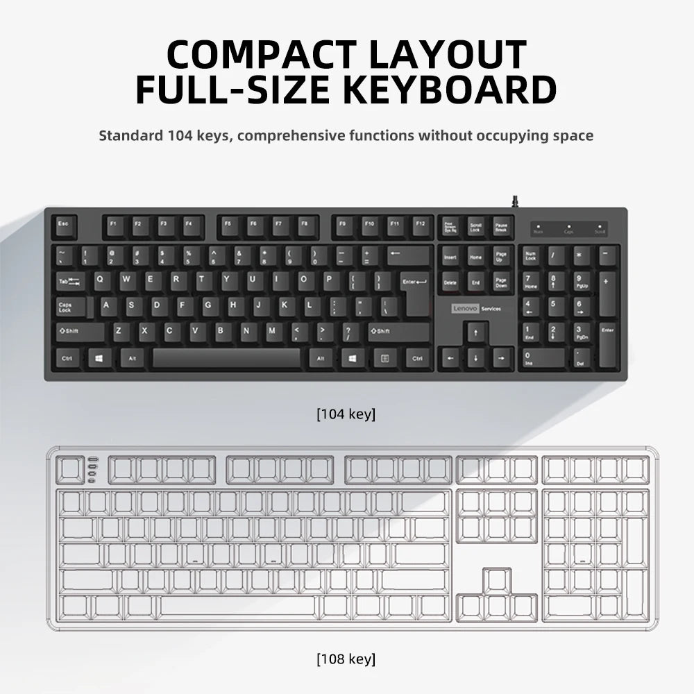 Lenovo 2-in-1 KM280 Wired Keyboard Mouse Combination Full-size Computer Office 3D Design Keyboards 1200DPI Mouse