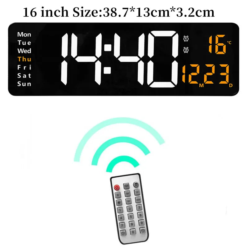 Large Digital Wall Clock Temp Date Week Display Remote Control Power Off Memory Table Clock Wall-mounted Dual Alarms