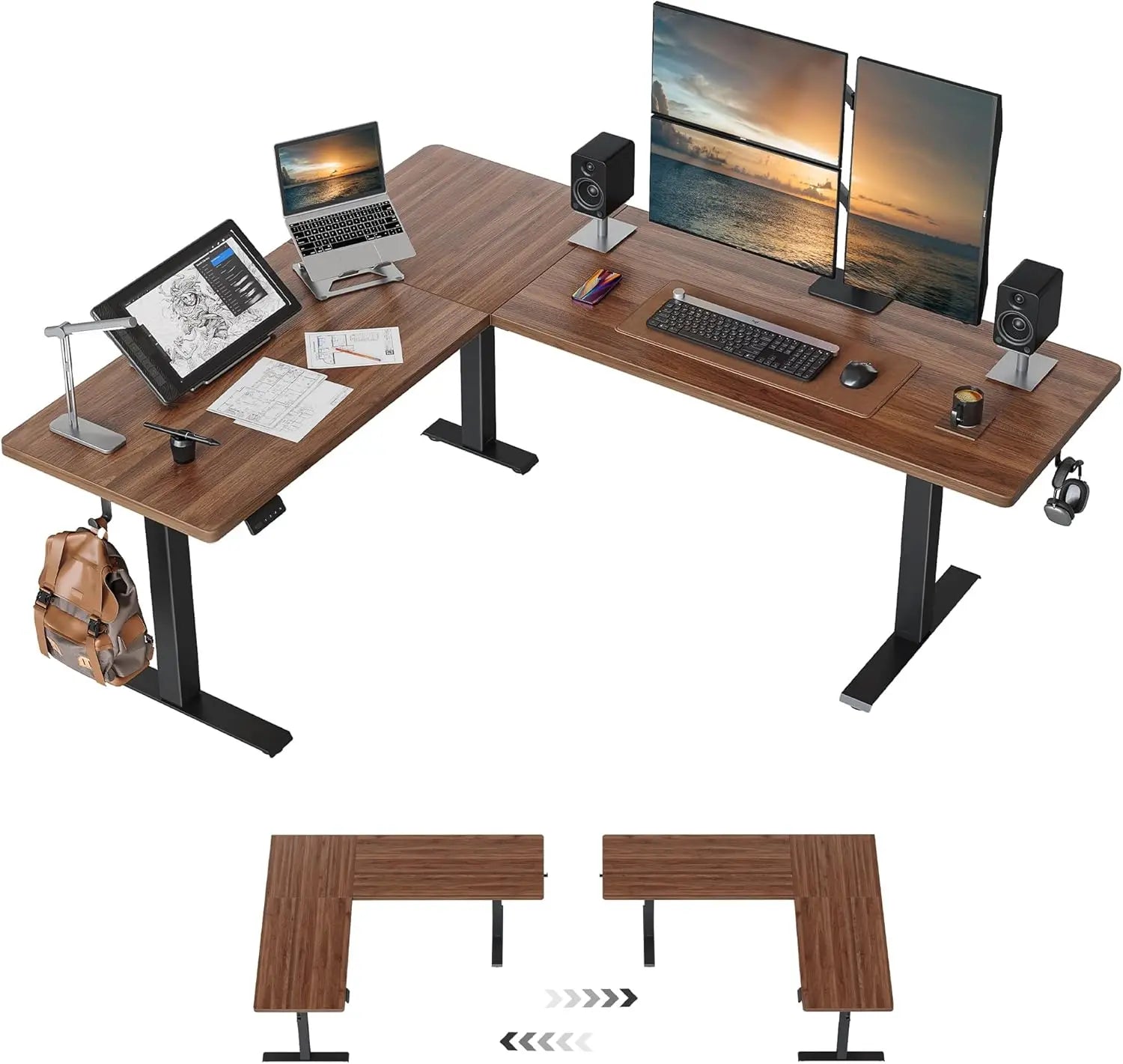 63’’ L-Shaped Standing Desks - Adjustable Corner Desk L Shape L-Shaped Adjustable Desks with Splice Board L Shape