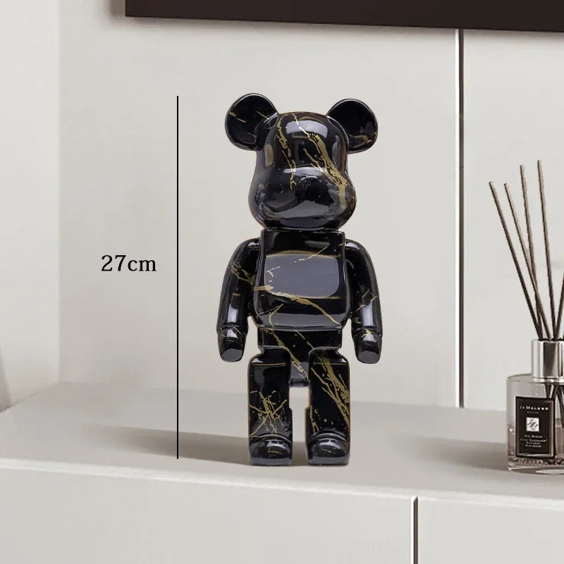 27cm Graffiti Bear Statue Paint Block Bear Decor Resin Desktop Ornaments Home Decoration Living Room Bear Floor