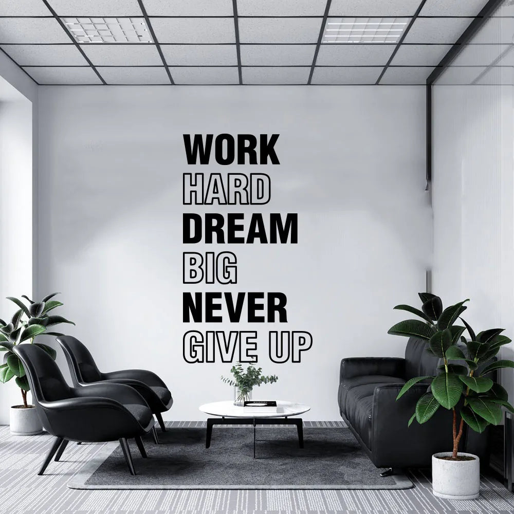 Work Hard Dream Big Never Give Up Office Wall Sticker Classroom Inspire Motivational Quote Success Team Wall Decal