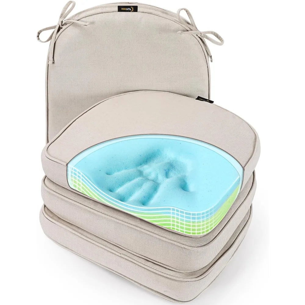 Gel Memory Foam Chair Cushions FadeShield Water- Stain-Resistant Durable Reversible Seat Cushion Pads with Ties for Ind