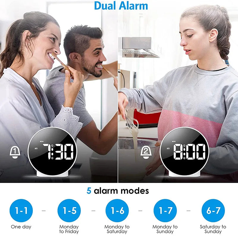 Portable Digital Travel Alarm Clock Week Display Dual Alarms Adjustable Brightness Desk Clock for Office Bedroom