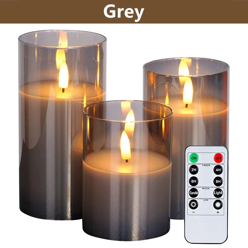 3 PCS Three Color Flameless LED Candle Light Creative Wishing Decorative Column Candle Fake Plastic Battery Powered