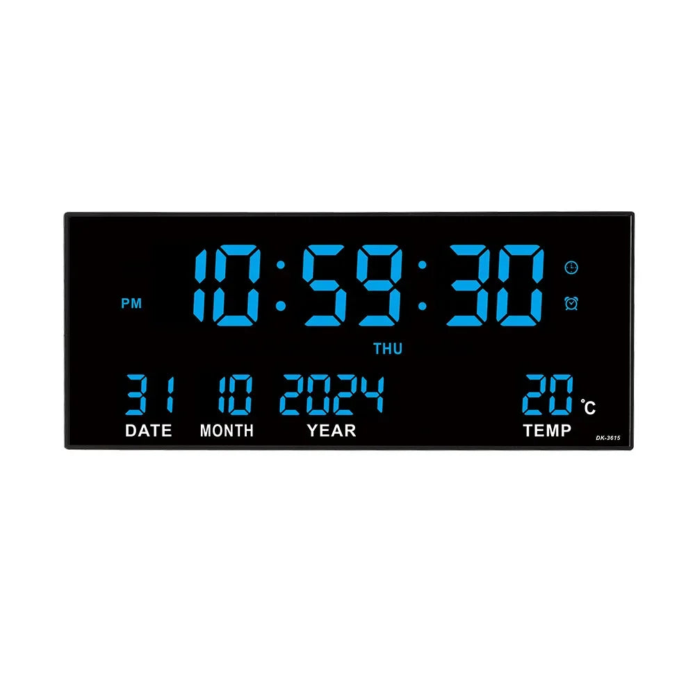 Digital Large Wall Clock Alarm Temperature Date Calendar Display 8 Sets of Alarm Clocks 14’’ Electronic LED Clock Plug