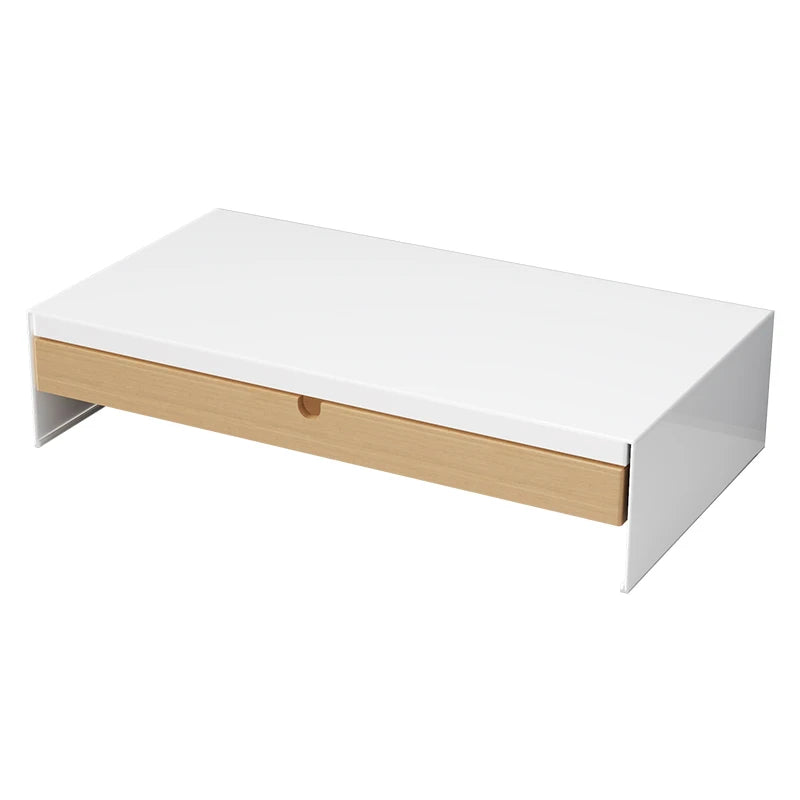 Monitor Stand Riser with Bamboo Drawer Ergonomic Desk Organizer with Storage and Cable Management White Monitor Stand